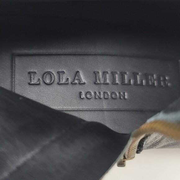 Lola Miller Black Leather Wedged Ankle Boots Zip Womens 7.5 - Picture 9 of 10